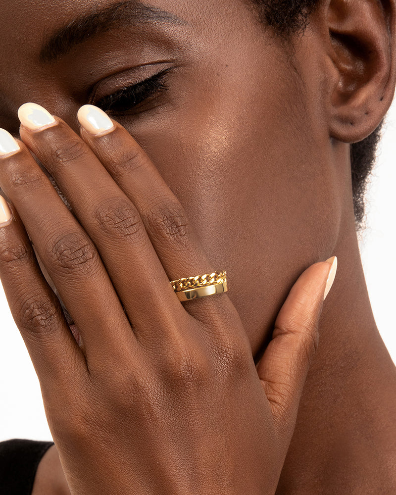 Band Chain Ring Gold Plated Basique® Jewelry - Main Image