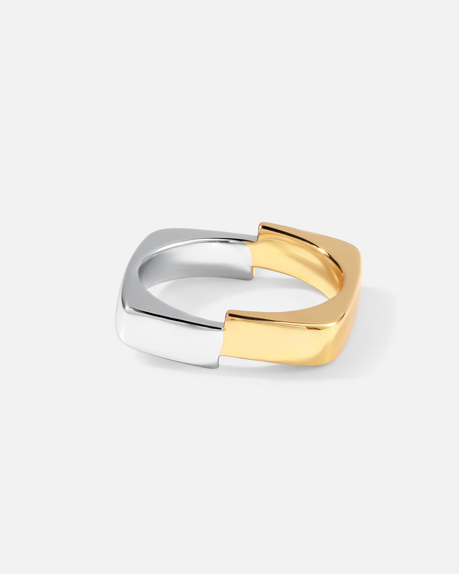 Asymmetric Square Stacker Ring in Two-tone