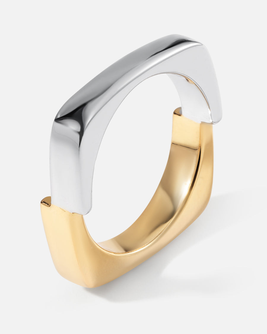 Asymmetric Square Stacker Ring in Two-tone