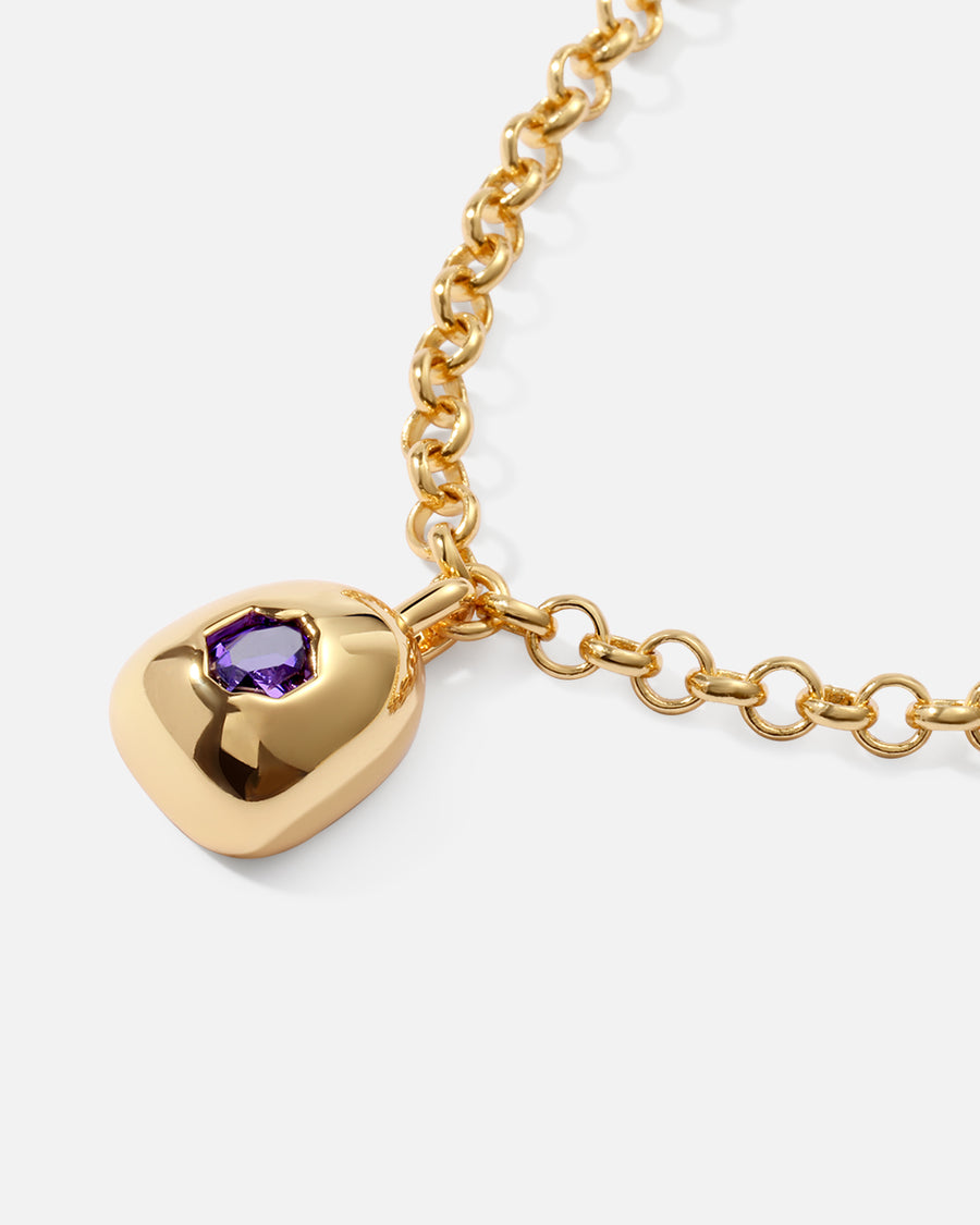 Broken Hole Pendant Necklace in Gold*18k Gold Plated, Purple Crystal