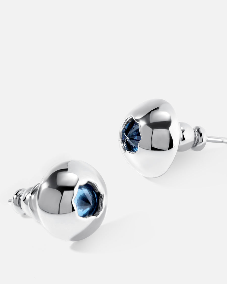 Silver Ball Stud Earrings with Crystal