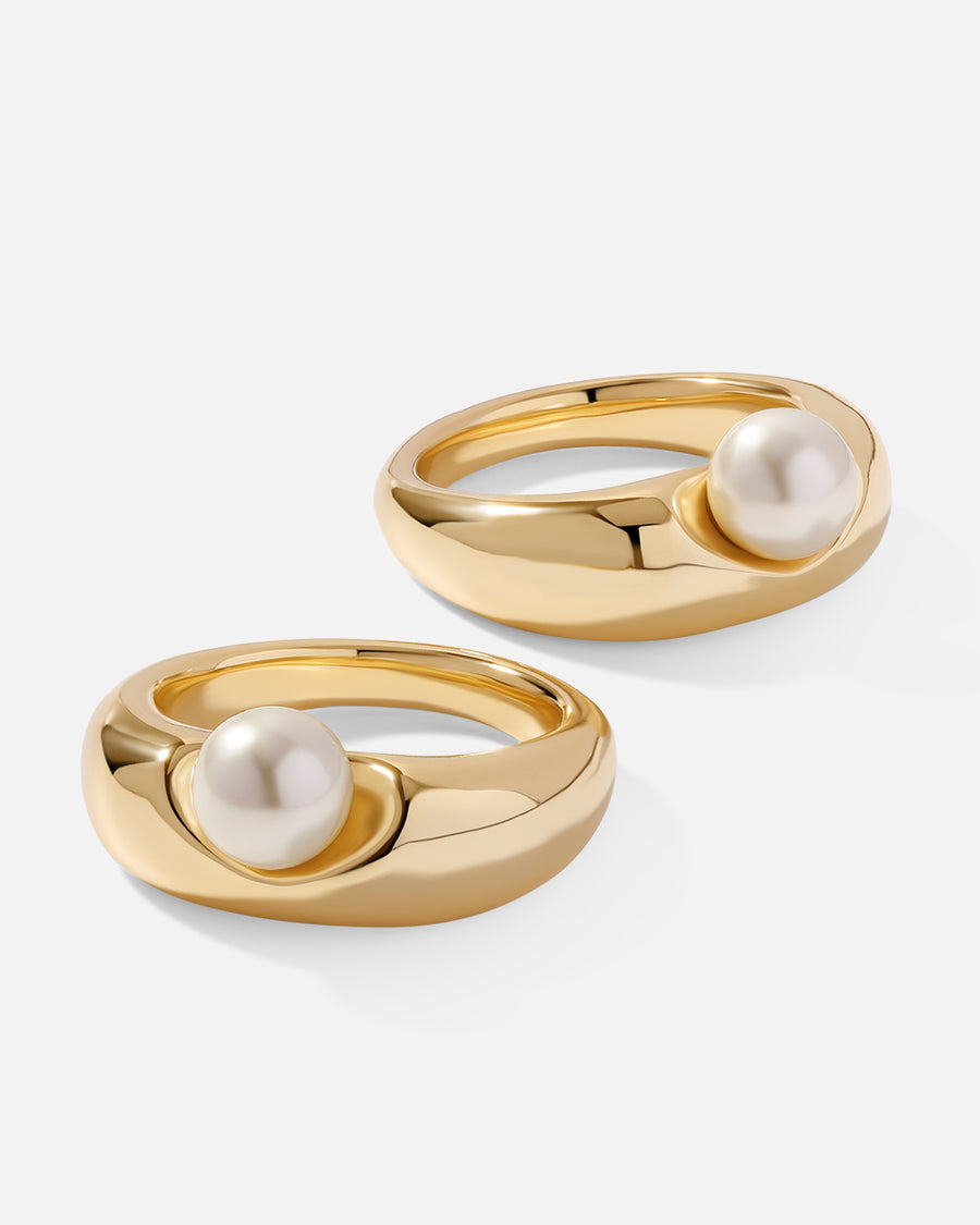 Dented Ring Set*18k Gold Plated, Pearl