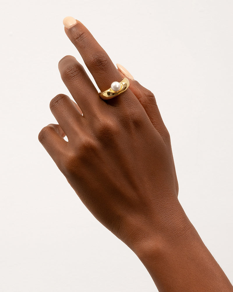 Dented Dome Ring in Gold*18k Gold Plated, Pearl