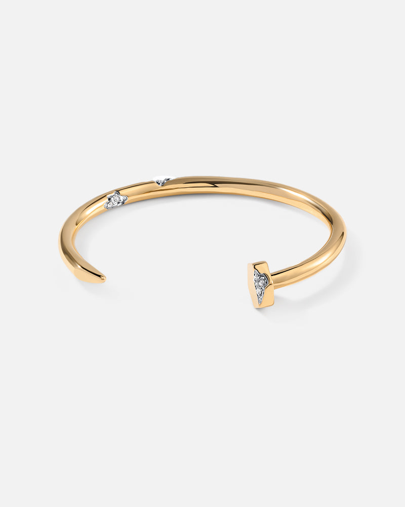 Eroded Nail Cuff Bracelet in Two-tone*18k Gold and Rhodium Plated, Crystal