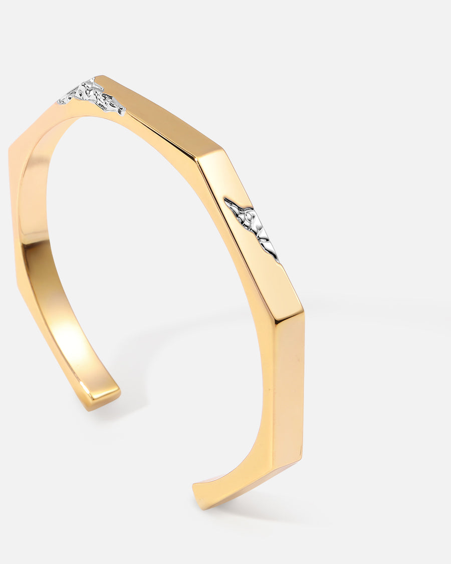 Eroded Octagon Cuff Bracelet in Two-tone*18k Gold and Rhodium Plated
