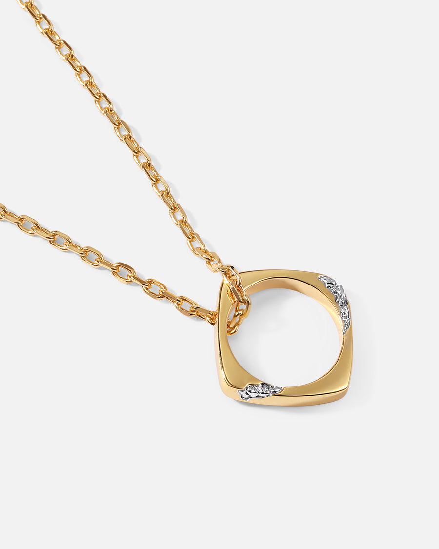 Eroded Square Pendant Necklace in Two-tone*18k Gold and Rhodium Plated