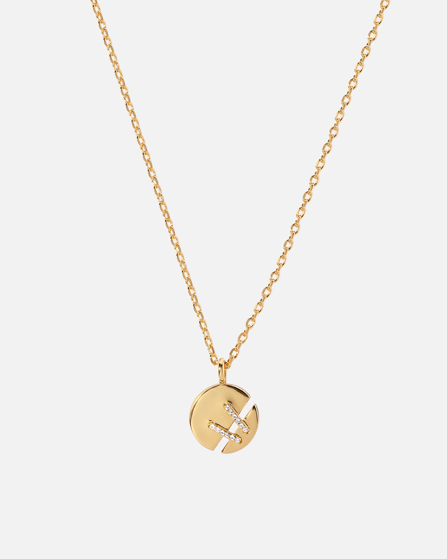 Stapled Round Tag Necklace in Gold*18k Gold Plated, Crystal