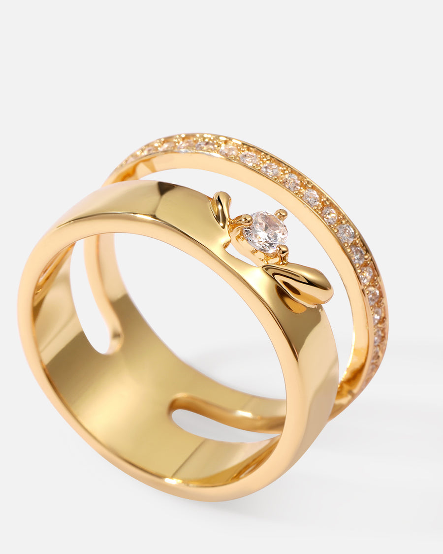 Torn Double Band Ring in Gold*18k Gold Vermeil, Crystal