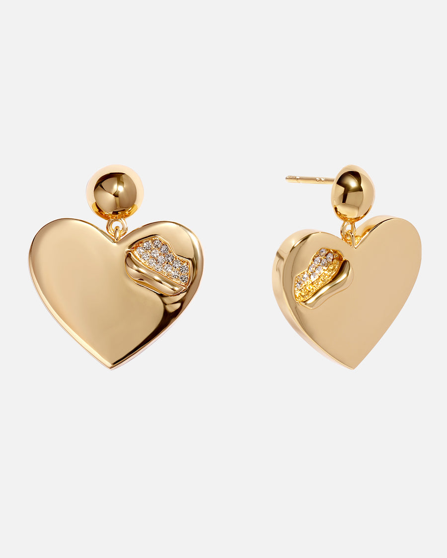 Heart Drop Earrings with Crystal