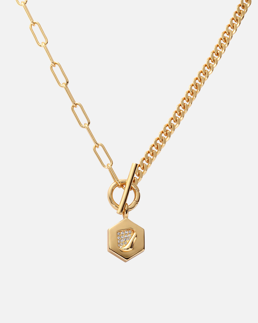 Torn Hexagon Pendant Necklace in Gold*18k Gold Plated, Crystal