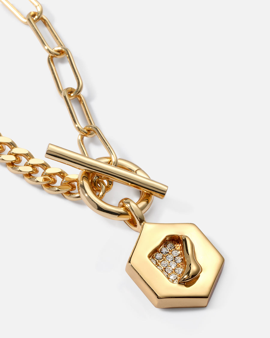 Torn Hexagon Pendant Necklace in Gold*18k Gold Plated, Crystal