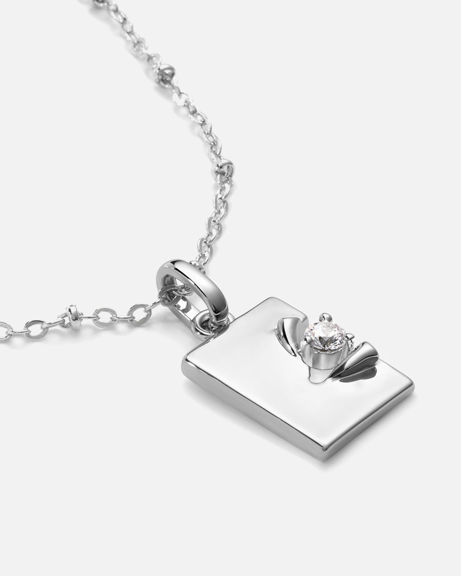 Torn Rectangular Tag Necklace in Silver*Rhodium Plated, Crystal