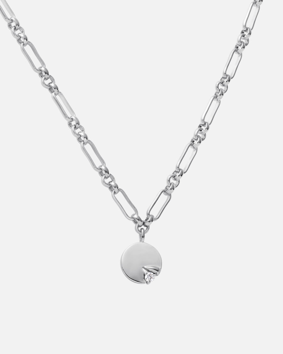 Torn Round Tag Necklace in Silver*Rhodium Plated, Crystal