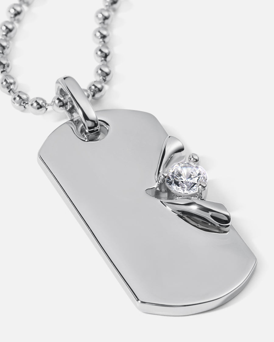 Torn Tag Necklace in Silver*Rhodium Plated, Crystal