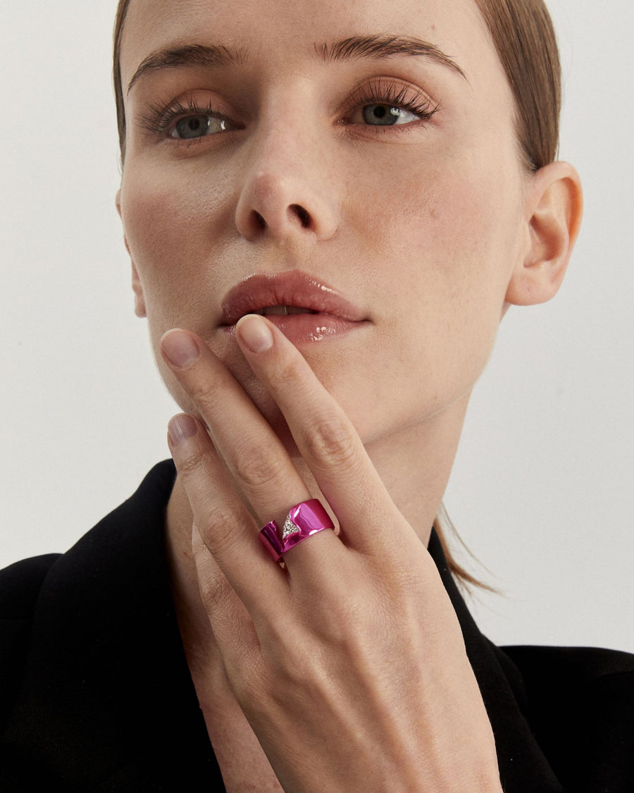Wide Band Ring in Fuchsia Pink with Crystal | Basique® Jewelry