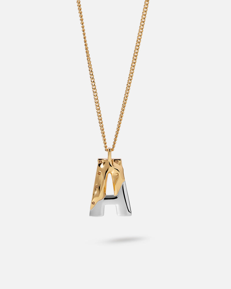 Unwrapped Letter Pendant Necklace in Two-tone*18k Gold and Rhodium Plated, Brown Crystal