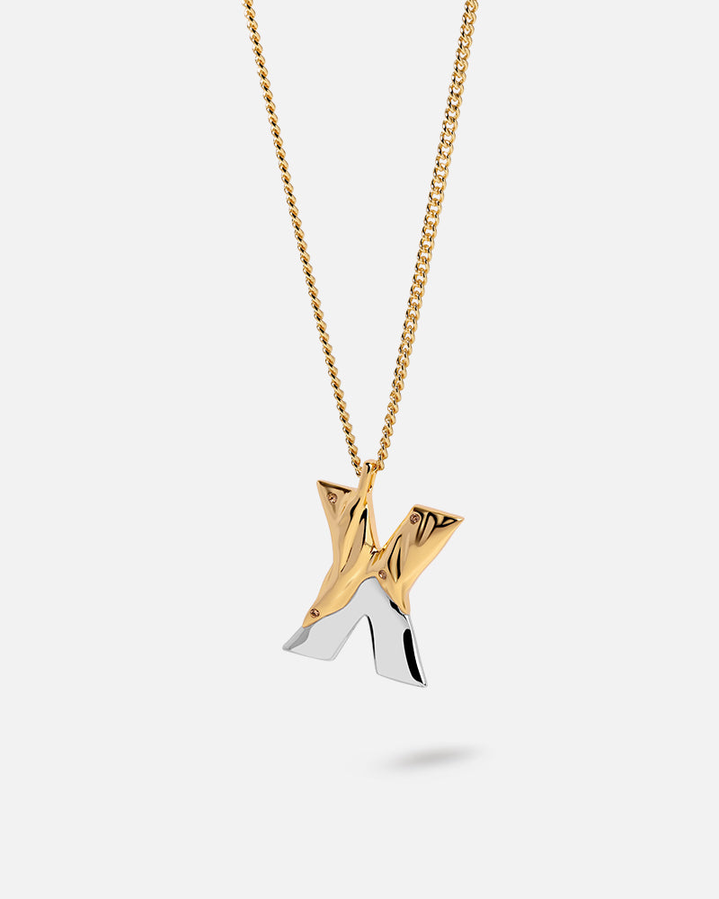 Unwrapped Letter X Necklace in Two-tone*18k Gold and Rhodium Plated, Brown Crystal