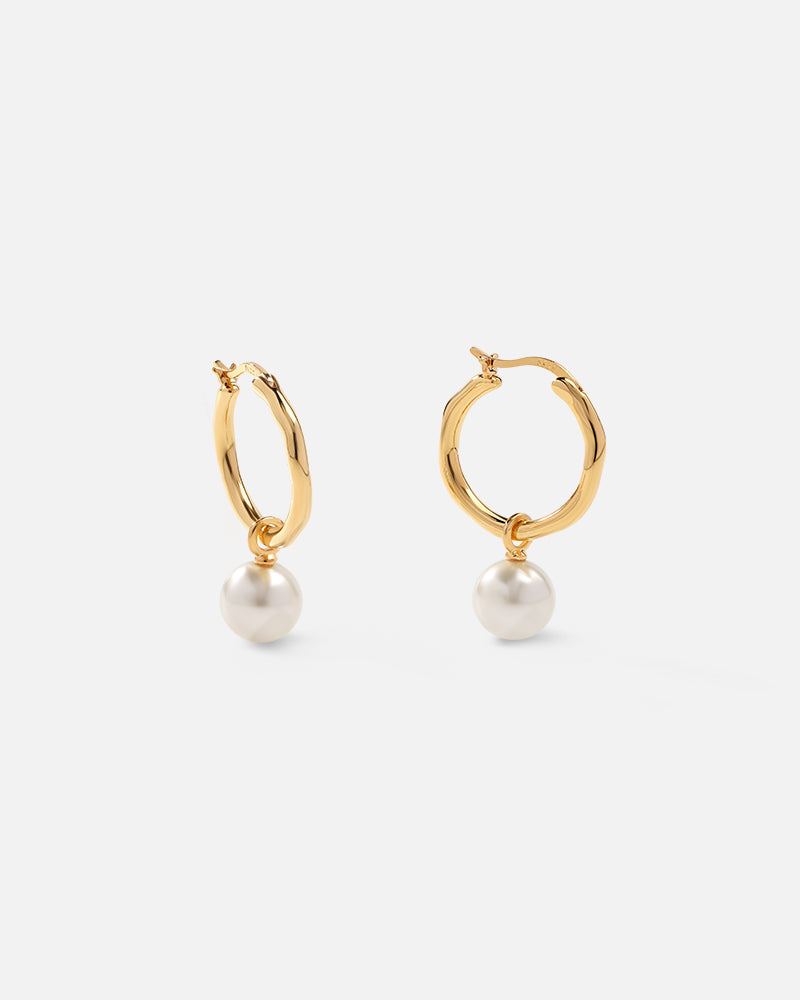 Wavy Hoop Earrings with Pearl
