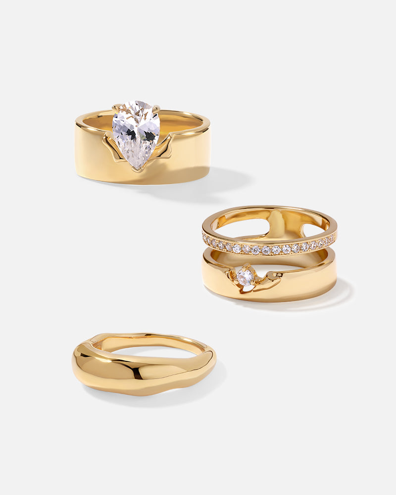 Torn Band Ring Set of 3 in Gold*18k Gold Plated, Crystal